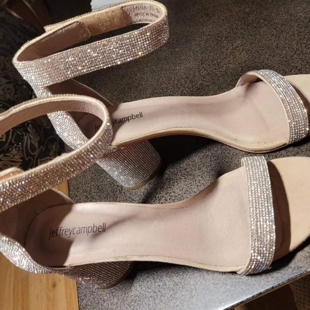 Never worn Jeffrey Campbell size 10 rhinestone encrusted sandals.